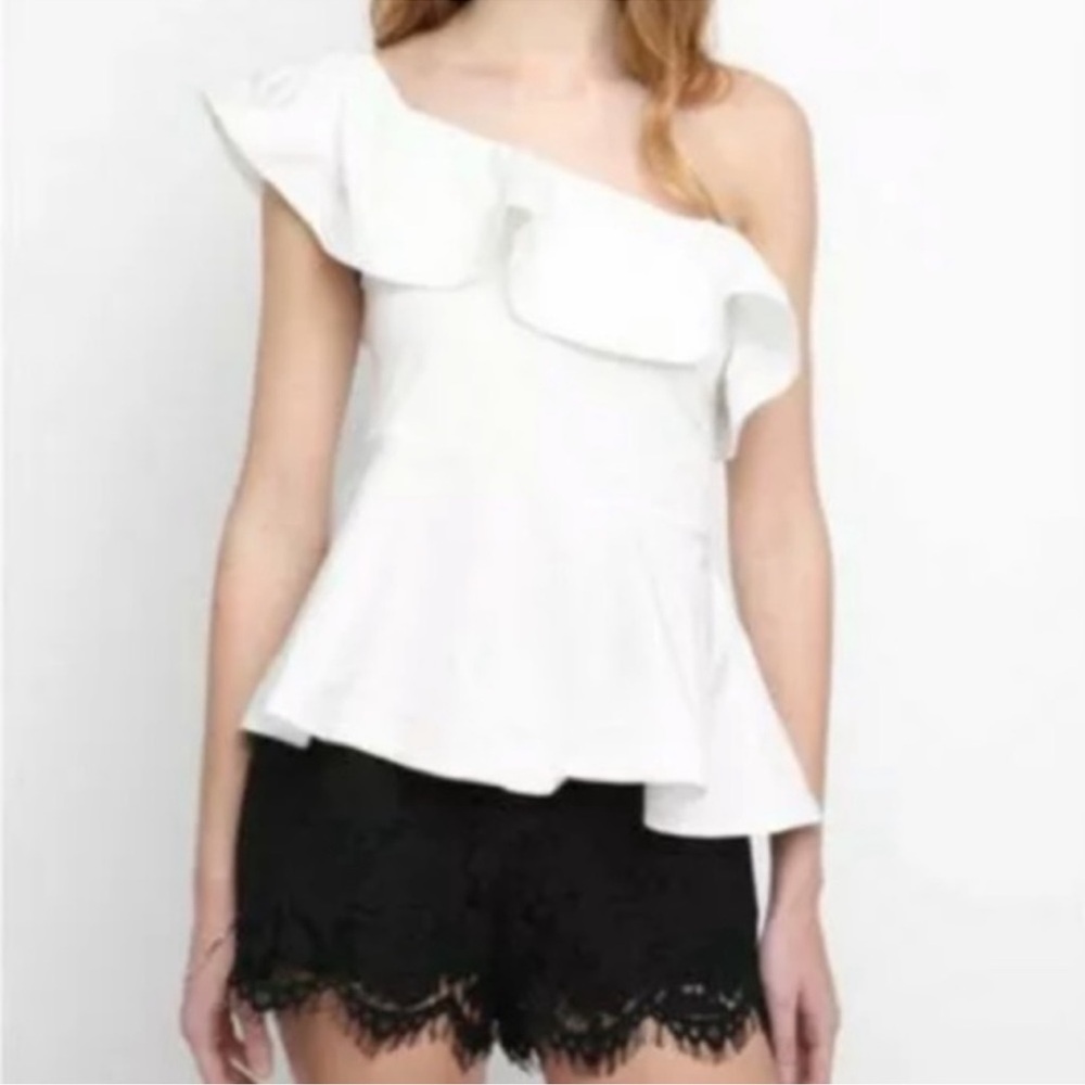 Mare Mare by Anthropologie Otto White Casual One Shoulder Ruffle Blouse